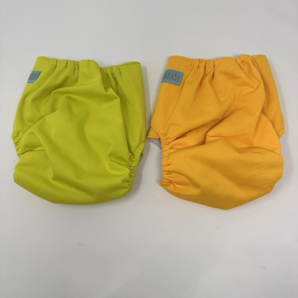 AlvaBaby Pocket Cloth Diapers Set of 2 Adjustable Snap Green Yellow Solid Colors - Picture 2 of 5
